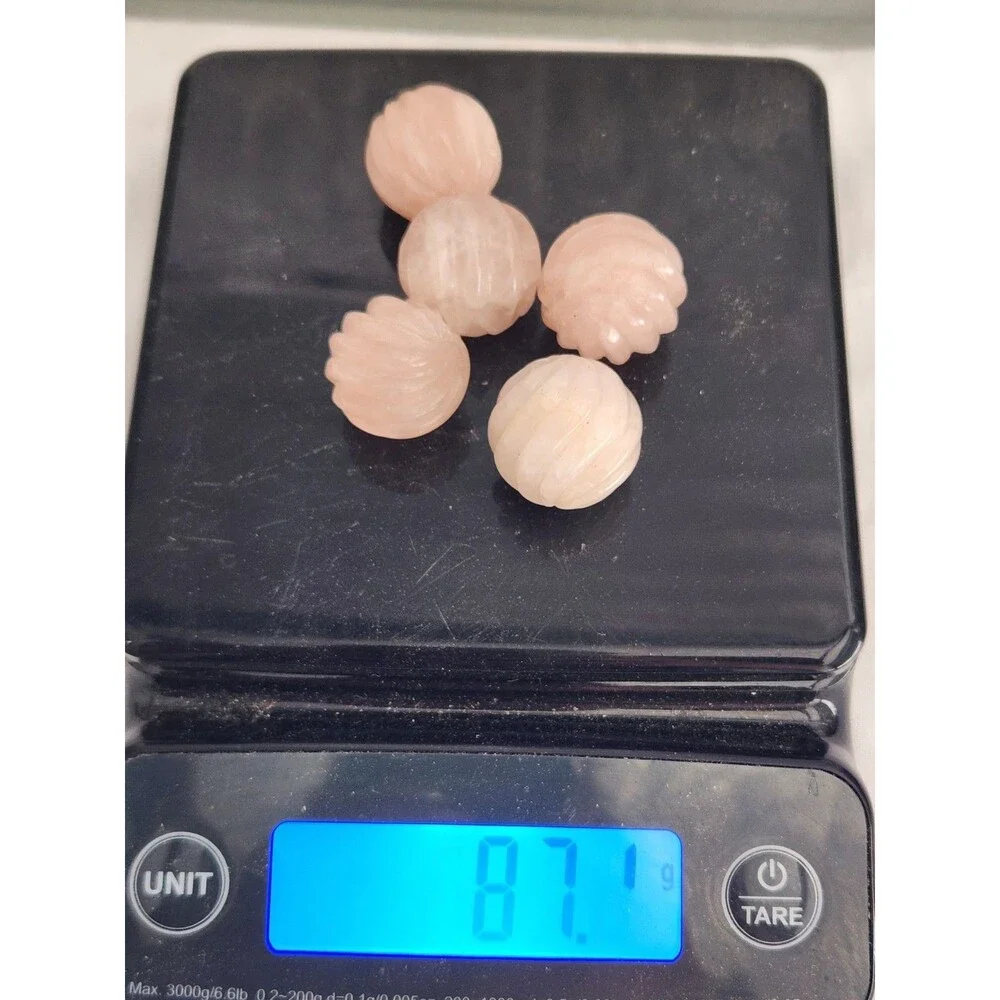 5 Huge 24mm Carved Rose Quartz Melon Beads - 16g Each - Pink Gemstone Lot FS